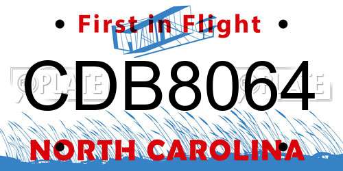 CDB8064 North Carolina License Plate