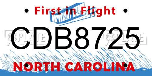 CDB8725 North Carolina License Plate