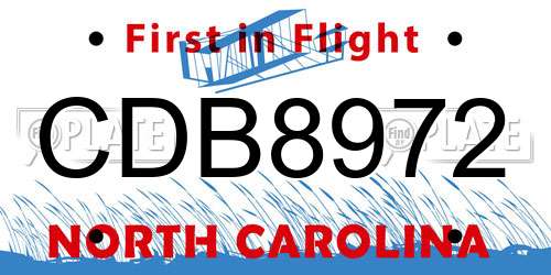 CDB8972 North Carolina License Plate