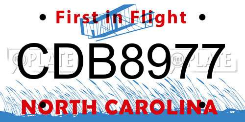 CDB8977 North Carolina License Plate
