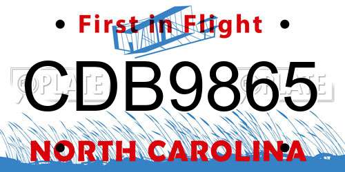 CDB9865 North Carolina License Plate