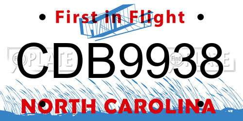 CDB9938 North Carolina License Plate