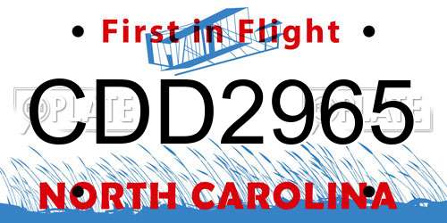CDD2965 North Carolina License Plate