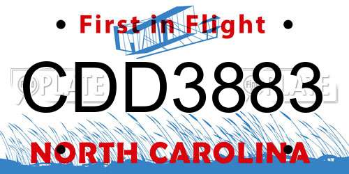 CDD3883 North Carolina License Plate