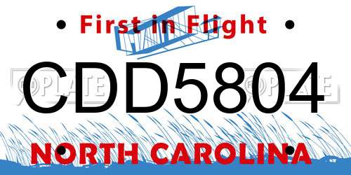 CDD5804 North Carolina License Plate