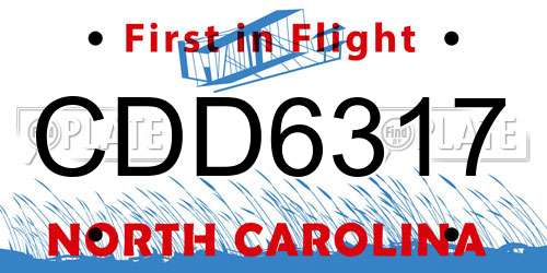 CDD6317 North Carolina License Plate