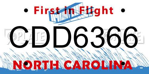 CDD6366 North Carolina License Plate