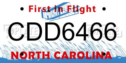 CDD6466 North Carolina License Plate