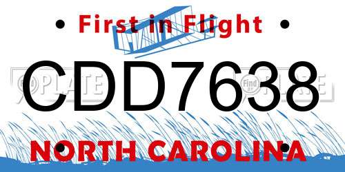 CDD7638 North Carolina License Plate