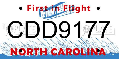 CDD9177 North Carolina License Plate