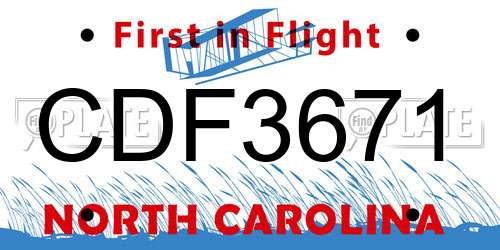 CDF3671 North Carolina License Plate