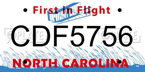 CDF5756 North Carolina License Plate