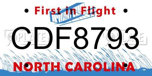 CDF8793 North Carolina License Plate