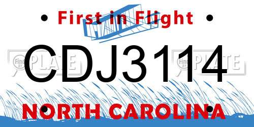 CDJ3114 North Carolina License Plate