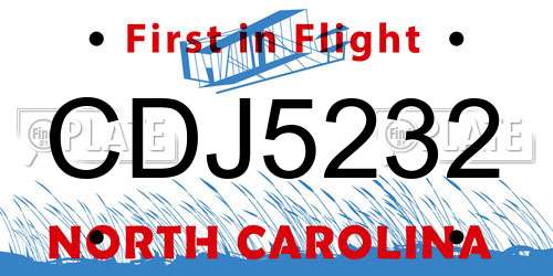 CDJ5232 North Carolina License Plate