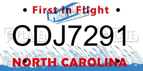 CDJ7291 North Carolina License Plate