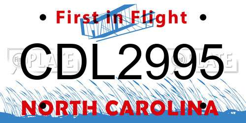 CDL2995 North Carolina License Plate