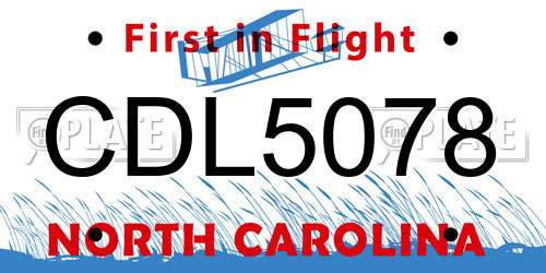 CDL5078 North Carolina License Plate