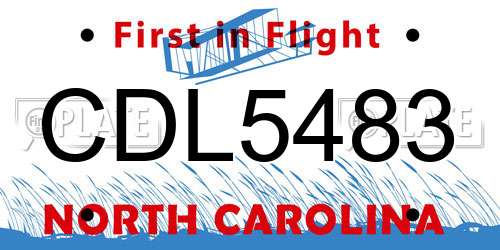 CDL5483 North Carolina License Plate