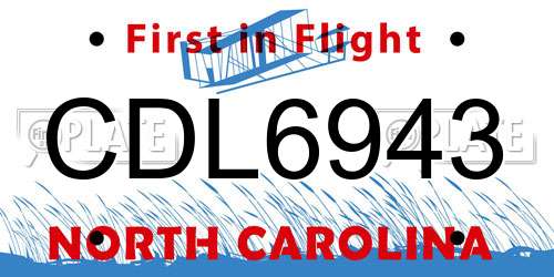 CDL6943 North Carolina License Plate