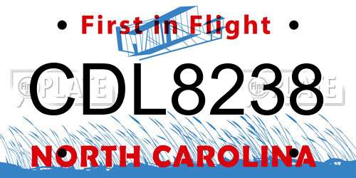 CDL8238 North Carolina License Plate
