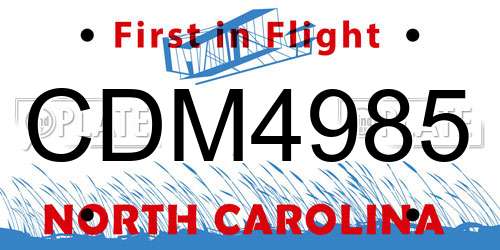 CDM4985 North Carolina License Plate