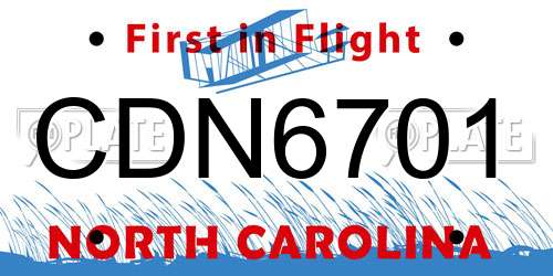 CDN6701 North Carolina License Plate