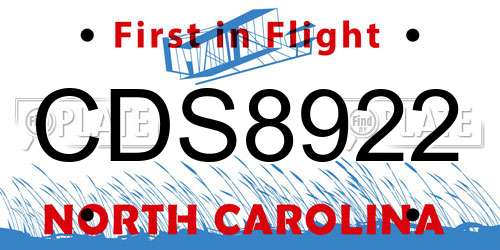 CDS8922 North Carolina License Plate