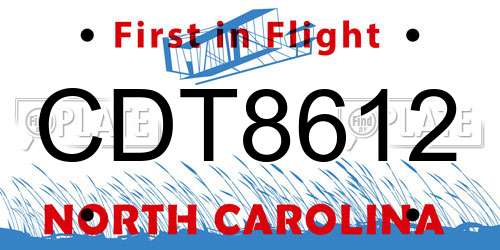 CDT8612 North Carolina License Plate