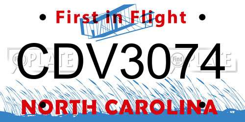 CDV3074 North Carolina License Plate