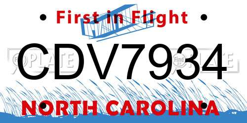 CDV7934 North Carolina License Plate