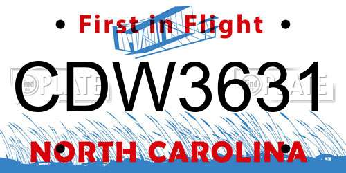 CDW3631 North Carolina License Plate