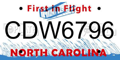 CDW6796 North Carolina License Plate