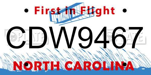 CDW9467 North Carolina License Plate
