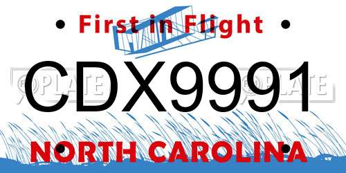 CDX9991 North Carolina License Plate