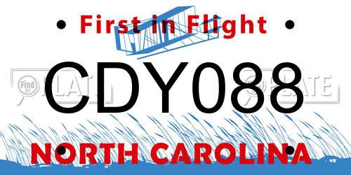 CDY088 North Carolina License Plate