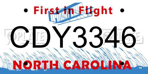 CDY3346 North Carolina License Plate