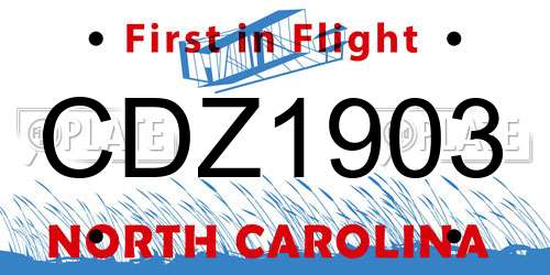 CDZ1903 North Carolina License Plate