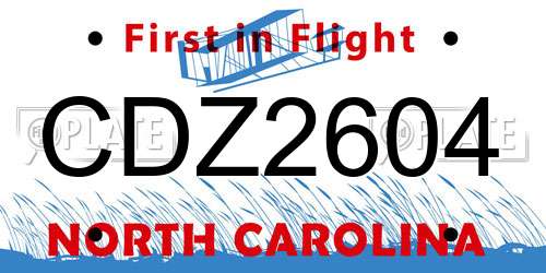 CDZ2604 North Carolina License Plate