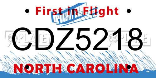 CDZ5218 North Carolina License Plate
