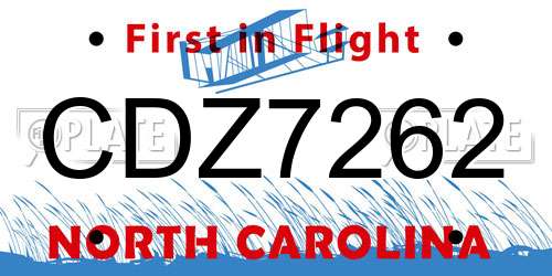 CDZ7262 North Carolina License Plate