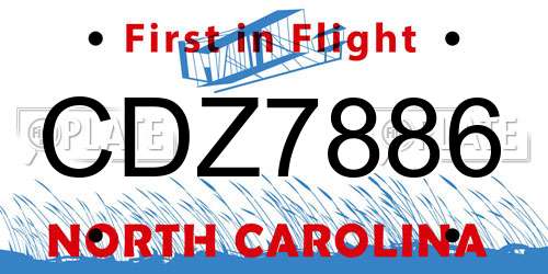 CDZ7886 North Carolina License Plate