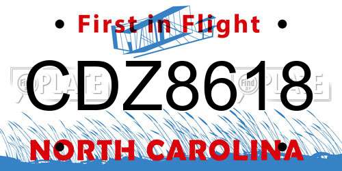 CDZ8618 North Carolina License Plate