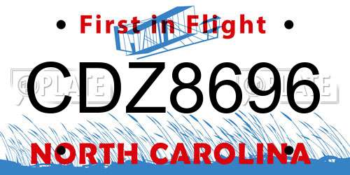 CDZ8696 North Carolina License Plate
