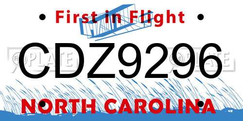 CDZ9296 North Carolina License Plate