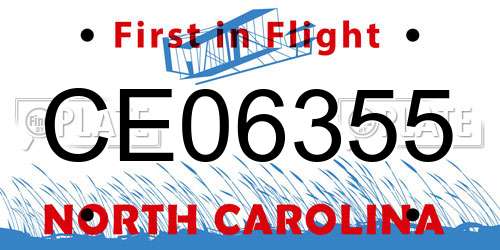 CE06355 North Carolina License Plate