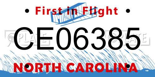 CE06385 North Carolina License Plate