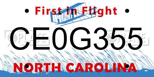 CE0G355 North Carolina License Plate