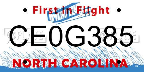 CE0G385 North Carolina License Plate