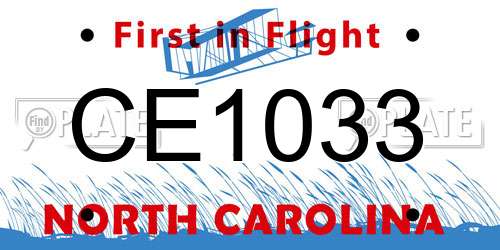 CE1033 North Carolina License Plate